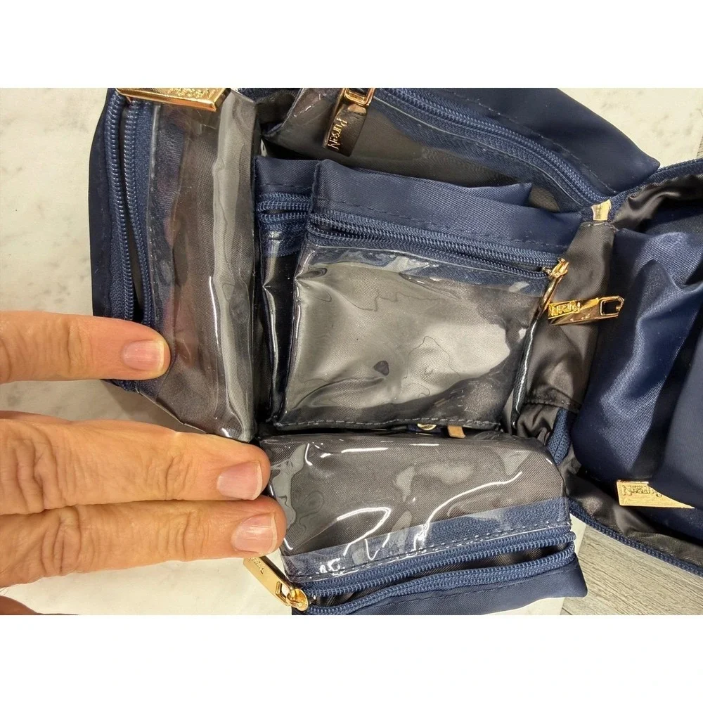 PurseN LittBag Jewelry Organizer Navy Blue Travel Case Gold Hardware Nylon Case